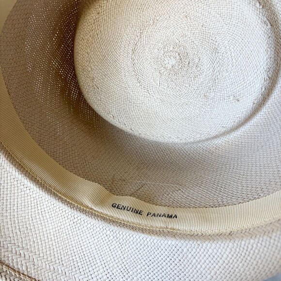 Genuine Panama Straw Hat Cloche Wide Brim Cream Grosgrain Ribbon Bow Vintage main image 9